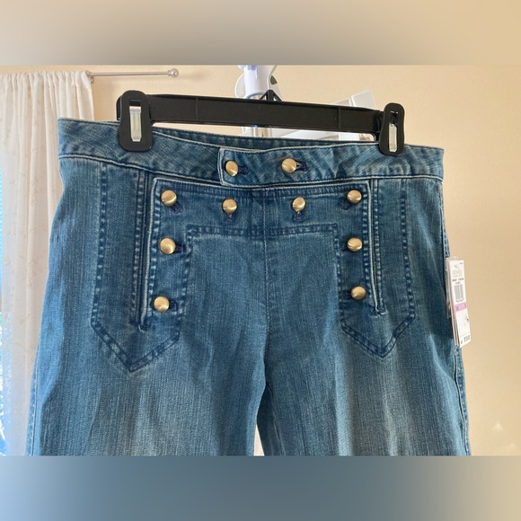 NWT Michael Kors gold buttons wide leg cropped sailor jeans Size 6 - Picture 2 of 6